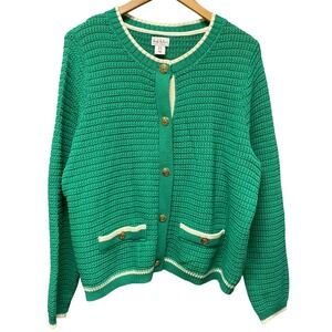 Classic Nicole Miller Green Button Up Cardigan Sweater 1X Textured Office Work
